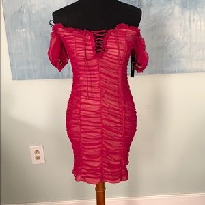 Lulu’s Ruched Fuchsia Mini Dress